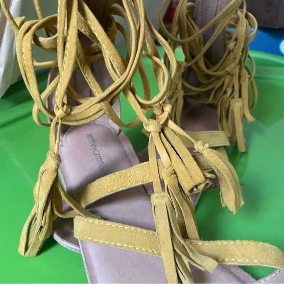 Jeffery Campbell size 7 yellow suede gladiator fringe ankle sandals - Picture 6 of 8